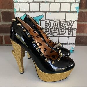 Rat Baby Black Spike Gold Broken Heel Platform Pump Women’s US 6 M NEW